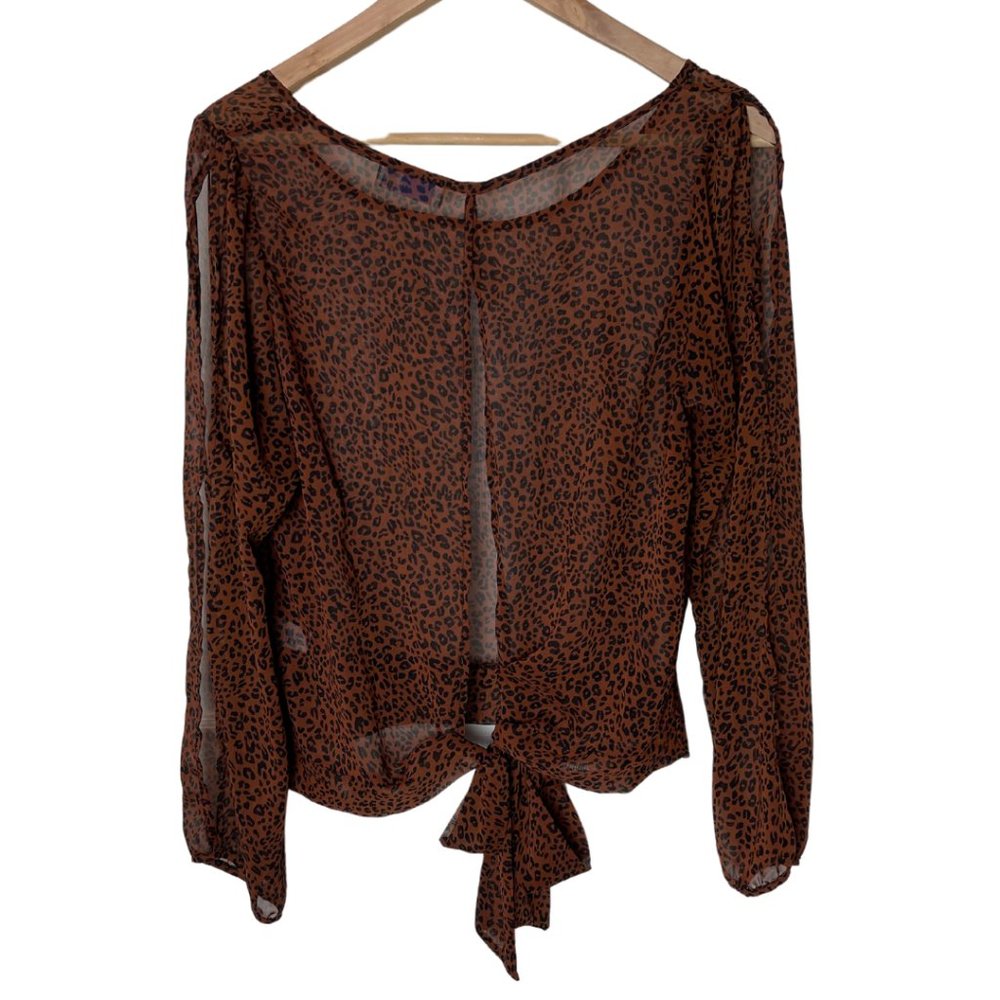 SIS SIS | Sheer Open Back and Split Arm Leopard Blouse | Size L - Picture 2 of 6